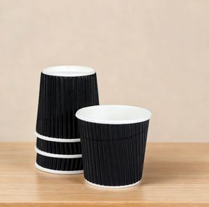 Durable Black <b>8oz</b> Ripple Wall <b>Coffee</b> Paper <b>Cup</b> Insulated Company logo Printed <b>Cups</b> with Matching Lid Covers <b>Coffee</b> Shop Products - Product Image 1