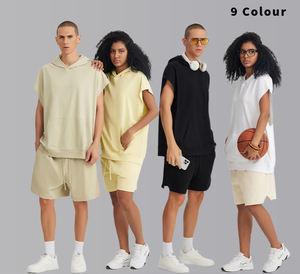 <b>Sleeveless</b> Leisure Oversize <b>Hoodie</b> Solid Color Sweatshirts Men Pull Over Off Shoulder <b>Hoodie</b> for Men - Product Image 4