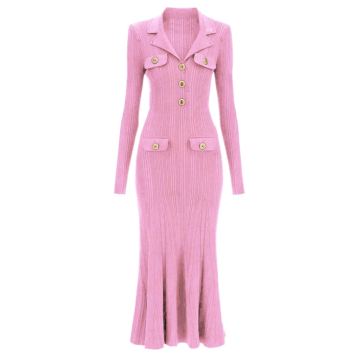 Shop Women's Long Dresses - Elegant V-Neck Knitted Dresses