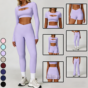 Wholesale Women's Yoga Sets Sportswear Workout Clothing High Waist Yoga Pants <b>Leggings</b> Plus Size Gym Fitness Sets Breathable - Product Image 2
