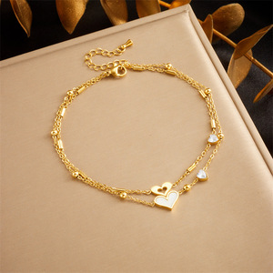 Élégante Chaîne de Cheville Arbre de Vie à Deux Niveaux en Acier Inoxydable Plaqué Or avec Pendentif Goutte d'Eau en Zircon Cubique, Tendance et Délicate pour les Vacances - Product Image 5