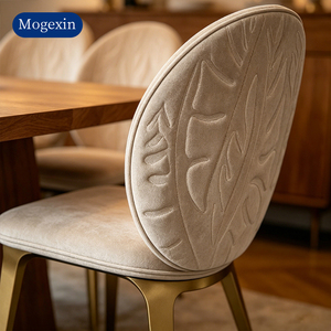 Modern Beige Leather Cotton <b>Dining</b> <b>Chair</b> with Round Tufted Back Gold Metal Legs Elegant Armless <b>Dining</b> Room Kitchen - Product Image 3