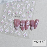 Shell lumière glace fleur ongles autocollants en relief 3D papillon 2025 nouveau pur blanc rose fleur portant ongles autocollants