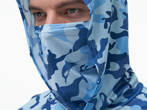 Kaus Hoodie memancing pria UPF 50 +, perlindungan matahari UV, kinerja, kemeja lengan panjang, jaring bersirkulasi, masker wajah cetak - Product Image 4