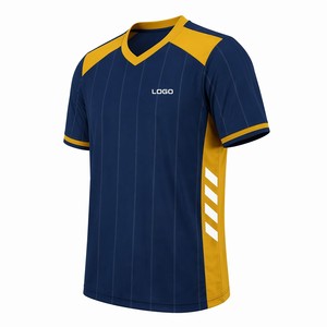 Jersey Sepak Bola V-Neck Custom Stripe dengan Panel Chevron OEM, Kaos Sepak Bola Cepat Kering Grosir, Seragam Tim - Product Image 3