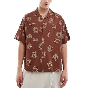 Custom Revere Collar Chest Pocket Button Down Allover Print Boxy Oversize Shirt Man