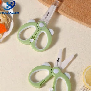 BPA-free xách tay gốm bé thực phẩm kéo với nhựa xử lý và lưỡi bảo vệ cho nhà bếp và đi cắt sử dụng - Product Image 1