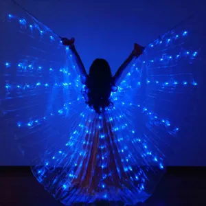 Girls Light Up Multi Colors Wings LED Wings Sticks Belly Dance Wing Stage Performance