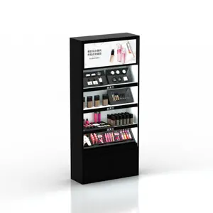 Customized design paint black cosmetic stand display free standing light cabinet showcase for make up
