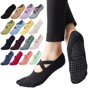 Calcetines de Yoga con tiras cruzadas de algodón peinado para mujer, pegamento antideslizante para baile, ejercicio profesional de Pilates y Fitness - Product Image 1