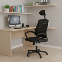 Chaise de bureau exécutive ergonomique moderne à dossier haut en tissu, siège pivotant, hauteur réglable, base en fer, accoudoirs fixes réglables