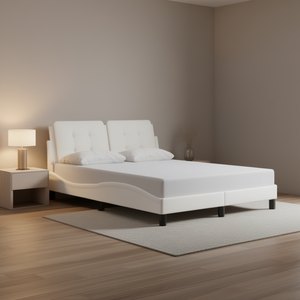 Letto Imbottito Bianco in Ecopelle, Design Minimalista, Misura Queen, Arredamento Camera da Letto - Product Image 2