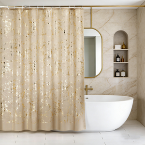 Rideaux <span class=keywords><strong>de</strong></span> <span class=keywords><strong>douche</strong></span> en marbre <span class=keywords><strong>blanc</strong></span> doré, design scintillant, 12 crochets, polyester imprimé <span class=keywords><strong>or</strong></span> métallisé unique <span class=keywords><strong>et</strong></span> moderne, imperméable, lavable en machine - Product Image 2