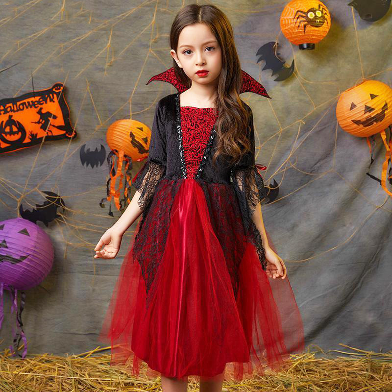 Costume cosplay da strega di Halloween per ragazza, per bambini, tutù in tulle a rete nera, costume da malefica, abi da principessa  1501