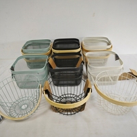 Jouet de bain de cuisine multifonction organisateur de fleurs de fruits panier de rangement en treillis métallique avec poignée en bois