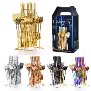Juego <span class=keywords><strong>de</strong></span> Cubiertos Modernos <span class=keywords><strong>de</strong></span> <span class=keywords><strong>Acero</strong></span> <span class=keywords><strong>Inoxidable</strong></span> <span class=keywords><strong>de</strong></span> 24 Piezas con Soporte Metálico, Cubiertos Coloridos con Porta Cubiertos para el Hogar y Buffet - Product Image 2