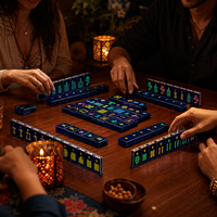 Tuiles de Mahjong américaines en acrylique translucide bleu foncé, gravées au laser et imprimées UV avec des caractères en bambou, points, vent, fleur, joker
