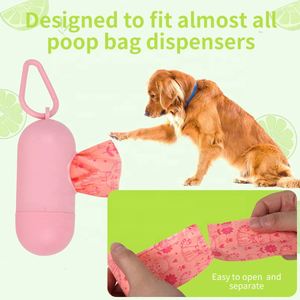 Sacs à crottes de chien épais, écologiques, biodégradables, en matériau HDPE+EPI, couleur verte/rose, 12 rouleaux, motif mignon, offre en gros - Product Image 6