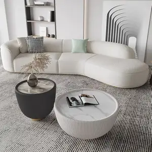 New Design Living Room Furniture Modern Round Coffee Table Sintered Stone with Stainless Steel Base Coffee Shop Fashion Color