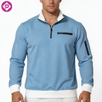 Sweater Pria Ukuran Besar Motif Tekstur Logo Kustom Grosir, Model Kasual Sporty Lengan Panjang dengan Ritsleting 1/4 untuk Musim Gugur dan Musim Dingin