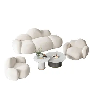 Modern luxury creative designer style cloud shape white fabric living room furniture sofas sofa set with round coffee tables