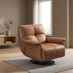 Modern PU Leather Recliner Chair With Metal Legs Revolving Living Room Furniture Contemporary Leisure Chair Solid Back Design - Product Image 4