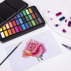 Juego de Pintura Artística de acuarela de 36 colores con libro de papel de acuarela, 3 uds., bolígrafo con pincel de agua - Product Image 2