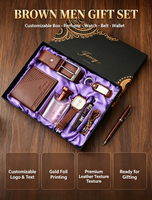 Coffret Cadeau Luxe Homme : Portefeuille, Ceinture, Montre, Parfum, Porte-clés, Bracelet (6 pièces) – Personnalisation Logo, Marquage à Chaud, Boîte Cadeau d'Entreprise