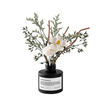 Diffuseur de parfum en verre noir mat de luxe 100 ml avec fleurs séchées botaniques pour la décoration moderne de la maison et du bureau