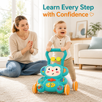 Marche-bébé et table d'activités 2 en 1, marche-bébé évolutif avec centre d'activités interactif musical, trotteur à pousser