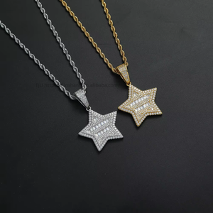 Pentagram pendant, hip hop accessories, men's and women's necklaces, <b>copper</b> inlaid zircon, zircon star pendant. - Product Image 1