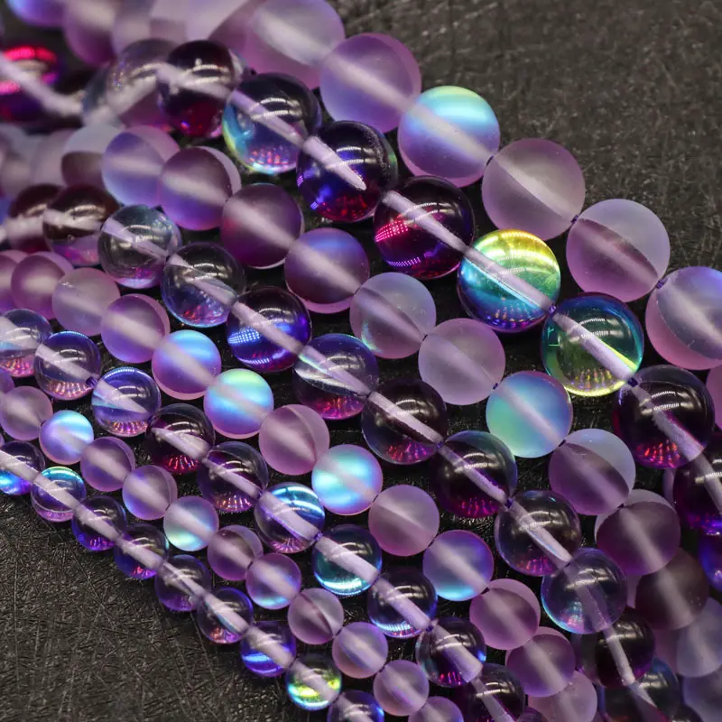 Roxo Shimmer Beads 6/8/10/12mm sintético Brilhante Sereia Moonstone Vidro solto talão para Stretch Pulseira Mulheres fazendo jóias