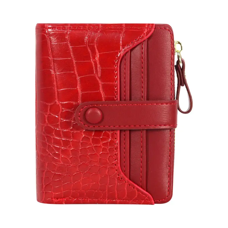 Wholesale slim ladies Crocodile pattern PU leather short credit card wallet Multi-card women purse