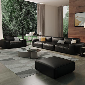 Итальянский кожаный диван, большая черная корова, гостиная, размер квартиры, полностью кожаный диван из воловьей кожи, прямая комбинация - Product Image 4