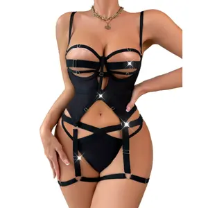 Grosir Set Lingerie baru untuk wanita Lingerie bertali seksi Set Garter kawat bawah Lingerie dengan cincin