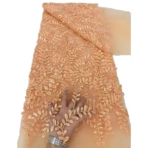 HFX покупает роскошную 3D-ткань с цветочными бусинами, плотная вышивка блестками, французский тюль, сетчатая кружевная ткань, для свадьбы 5 ярдов