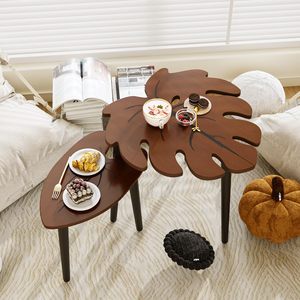 Moderni tavoli da nidificazione <span class=keywords><strong>in</strong></span> <span class=keywords><strong>legno</strong></span> Set 2 Monstera foglia vena modello piccoli tavolini da caffè <span class=keywords><strong>per</strong></span> soggiorno camera da letto o <span class=keywords><strong>balcone</strong></span> cortile - Product Image 5