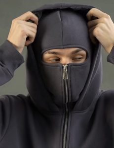 Custom Double Layer Pullover Mens Hoodie Winter <strong>Fleece</strong> Zip Mask Heavy Weight Oversized Puffed Washed - Product Image 1