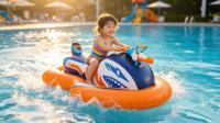 Jet ski gonflable portable pour enfants en PVC avec pistolet à eau intégré pour les jeux de piscine estivaux à la maison et en resort