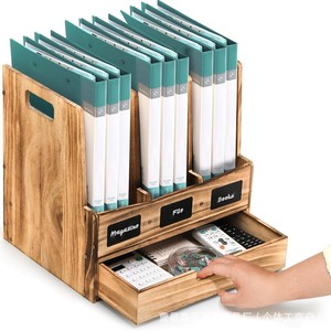 Wooden <b>File</b> Organizer With Blackboard Desktop <b>Storage</b> Rack Multi Compartment Solid Wood Document Management Office Organizer - Product Image 1