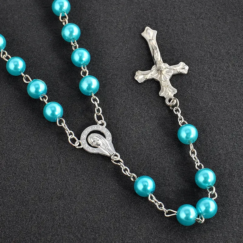 HJ Jewelry 8mm religioso católico acrílico cuentas rosarios cristiano Rosario cuentas collar