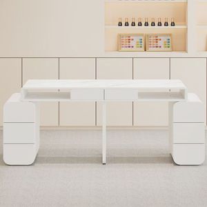 Creamy Style Beauty Salon New Arrival Modern Luxury Nail Salon <b>White</b> Manicure <b>Tables</b> Nail Salon Furniture - Product Image 3