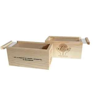 Cajas de regalo de madera de pino tallada de marca con tapa de vidrio deslizante Caja de madera a granel con ventana Exhibición de embalaje de regalo para recuerdo de joyería