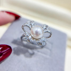 ขาตั้งแหวนเงินแท้ S925 สำหรับทำเครื่องประดับมุก DIY รุ่นแฟชั่น ขนาด 7-9 มม. แบบแบน 1745 พร้อมฐานเปล่า - Product Image 1