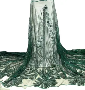 Tela de encaje africano de estilo de moda, tela nigeriana de encaje francés, verde esmeralda para vestido de boda