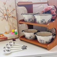 Bol à riz en porcelaine à double anse de style français classique, sans BPA, compatible lave-vaisselle et four, écologique, pour usage domestique
