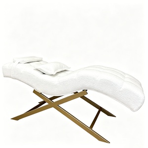 Muebles de Estética para Salón de Belleza de Lujo, Cama Facial Curva con Base Dorada, Mesa para Pestañas, Cama de Belleza, Cama de Masaje Facial - Product Image 2