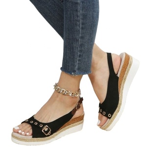 Nouvelles sandales compensées pour femme, style printemps-été, bout ouvert, tendance européenne, à bouton unique, à enfiler, semelle épaisse, dessus en PU, pour l'extérieur et la plage - Product Image 1