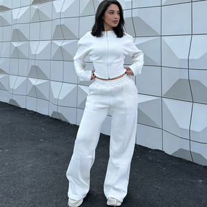 Tuta Sportiva in Cotone Terry Francese di Alta Qualità Personalizzata, Set Casual alla <span class=keywords><strong>Moda</strong></span> con <span class=keywords><strong>Felpa</strong></span> Corta con Zip e Collo Tondo per <span class=keywords><strong>Donna</strong></span> - Product Image 3