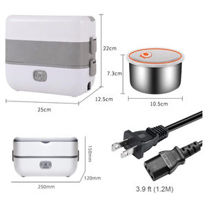 Chauffe-plat portable 200W pour bureau et maison, boîte à lunch auto-chauffante à 2 niveaux avec 4 récipients en acier inoxydable - Product Image 2